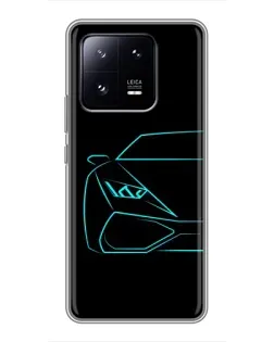 Чехол для Xiaomi 13 Pro с картинкой «Голубой силуэт Lamborghini»