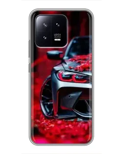Чохол для Xiaomi 13 з картинкою «Спортивна BMW та квіти»
