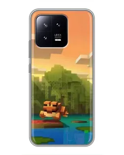 Чехол для Xiaomi 13 с картинкой «Майнкрафт закат солнца»
