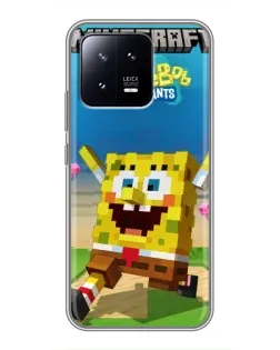 Чехол для Xiaomi 13 с картинкой «Губка Боб Minecraft»