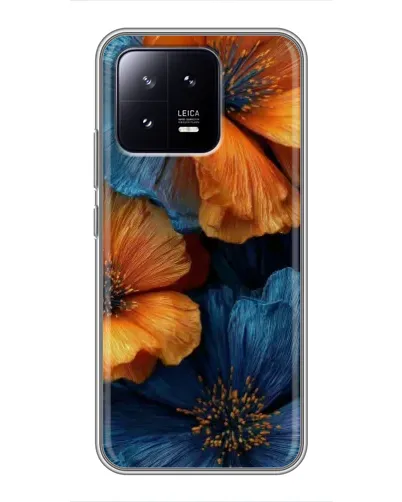 Чохол для Xiaomi 13 з картинкою «Яскрава синьо-помаранчева флора»
