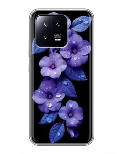 Чохол для Xiaomi 13 з картинкою «Фіолетові квіти з росою»