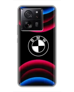 Чехол для Xiaomi 13T с картинкой «Логотип BMW и неоновые дуги»