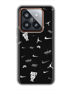 Чехол для Xiaomi 14 Pro с картинкой «Nike Black Pattern»