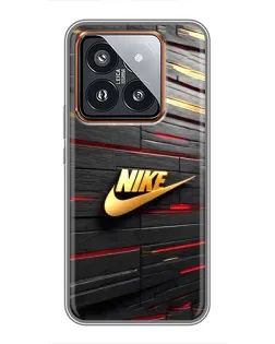Чехол для Xiaomi 14 Pro с картинкой «Золотой Nike на металле»