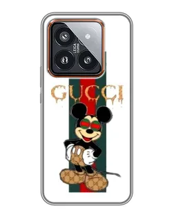Чехол для Xiaomi 14 Pro с картинкой «Микки Маус Gucci — полосы»