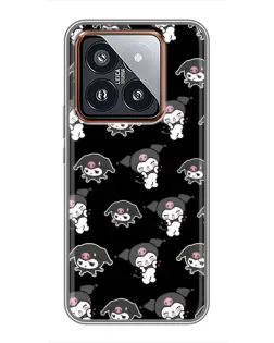 Чехол для Xiaomi 14 Pro с картинкой «Черный паттерн Kuromi»
