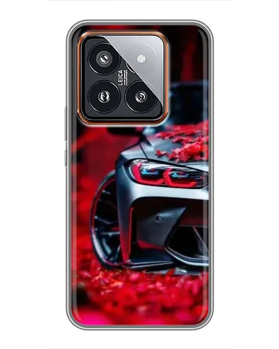 Чехол для Xiaomi 14 Pro с картинкой «Спортивная BMW и цветы»