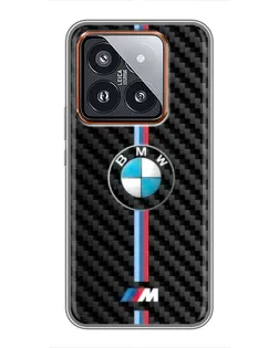Чехол для Xiaomi 14 Pro с картинкой «Эмблема BMW и карбон»