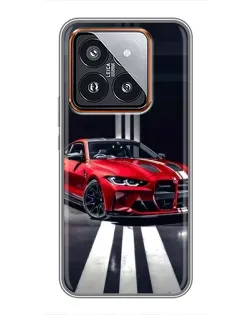 Чехол для Xiaomi 14 Pro с картинкой «Красная BMW на дороге»