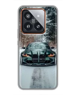 Чехол для Xiaomi 14 Pro с картинкой «BMW в зимнем лесу»