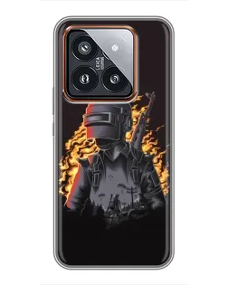 Чехол для Xiaomi 14 Pro с картинкой «PUBG — огненный силуэт»