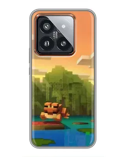 Чехол для Xiaomi 14 Pro с картинкой «Майнкрафт закат солнца»