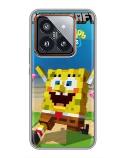Чехол для Xiaomi 14 Pro с картинкой «Губка Боб Minecraft»
