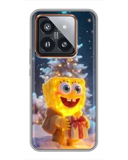Чехол для Xiaomi 14 Pro с картинкой «Рождественский Спанч Боб»