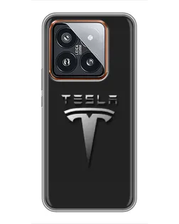 Чехол для Xiaomi 14 Pro с картинкой «Стальной логотип Tesla»