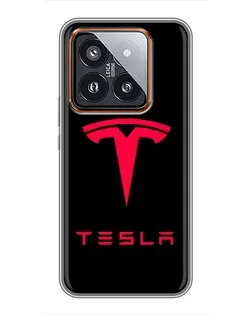 Чехол для Xiaomi 14 Pro с картинкой «Tesla Red Logo»