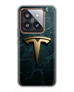 Чехол для Xiaomi 14 Pro с картинкой «Мраморная Tesla Gold»