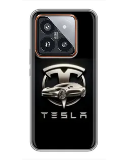 Чехол для Xiaomi 14 Pro с картинкой «Tesla — серебристое авто»