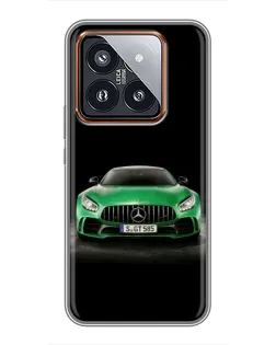 Чехол для Xiaomi 14 Pro с картинкой «Mercedes — неоновый лого»