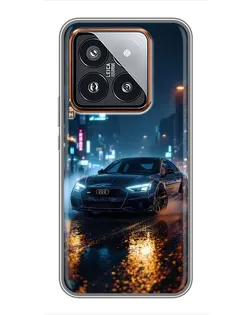 Чехол для Xiaomi 14 Pro с картинкой «Ночной город и Audi»