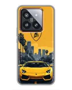 Чохол для Xiaomi 14 Pro з картинкою «Жовтий Lamborghini місто»