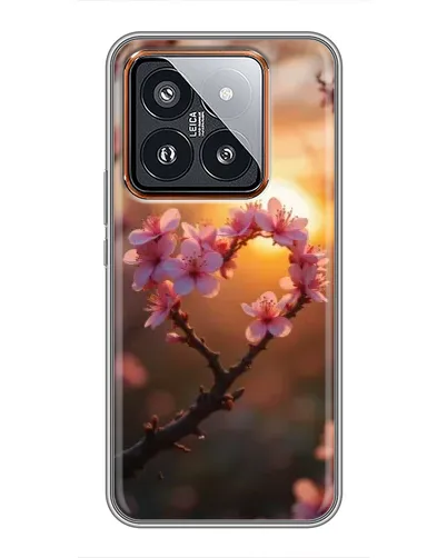 Чохол для Xiaomi 14 Pro з картинкою «Рожевий цвіт  сердечко на тлі заходу»