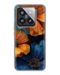 Чохол для Xiaomi 14 Pro з картинкою «Яскрава синьо-помаранчева флора»