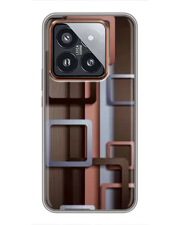 Чохол для Xiaomi 14 Pro з картинкою «Коричневі об'ємні квадрати»