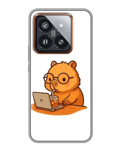 Чехол для Xiaomi 14 Pro с картинкой «Капибара с ноутбуком»