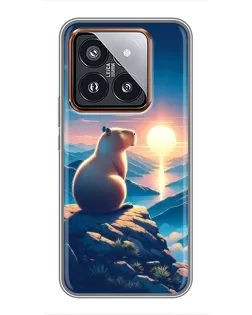 Чехол для Xiaomi 14 Pro с картинкой «Закат солнца с капибарой»