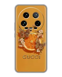 Чехол для Xiaomi 14 Ultra с картинкой «Gucci — золотые бабочки»