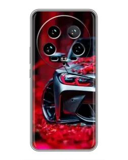Чохол для Xiaomi 14 Ultra з картинкою «Спортивна BMW та квіти»