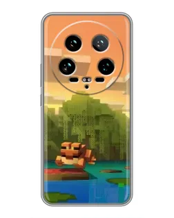 Чехол для Xiaomi 14 Ultra с картинкой «Майнкрафт закат солнца»