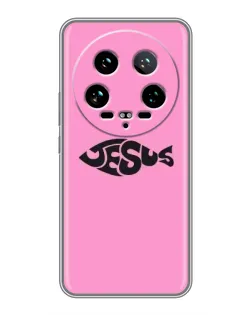 Чехол для Xiaomi 14 Ultra с картинкой «Розовый символ  Jesus»