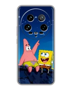 Чохол для Xiaomi 14 Ultra з картинкою «Губка Боб та Патрік вночі»