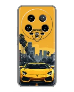 Чохол для Xiaomi 14 Ultra з картинкою «Жовтий Lamborghini місто»