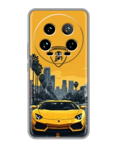 Чохол для Xiaomi 14 Ultra з картинкою «Жовтий Lamborghini місто»