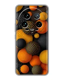 Чехол для Xiaomi 14 Ultra с картинкой «Объемные оранжевые сферы»