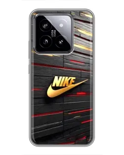 Чехол для Xiaomi 14 с картинкой «Золотой Nike на металле»