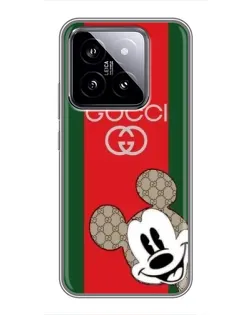 Чехол для Xiaomi 14 с картинкой «Gucci — полосы и Микки»