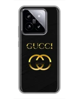 Чехол для Xiaomi 14 с картинкой «Золотой логотип Gucci»