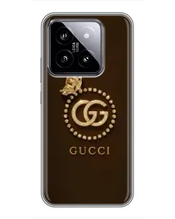Чехол для Xiaomi 14 с картинкой «Gucci — золотая бабочка»