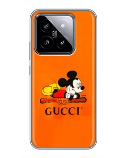 Чехол для Xiaomi 14 с картинкой «Микки Маус Gucci — оранж»