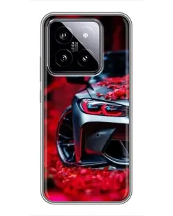 Чохол для Xiaomi 14 з картинкою «Спортивна BMW та квіти»