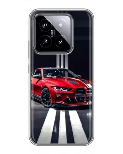 Чохол для Xiaomi 14 з картинкою «Червона BMW на дорозі»