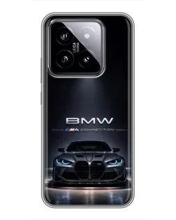 Чехол для Xiaomi 14 с картинкой «BMW сквозь ночной город»