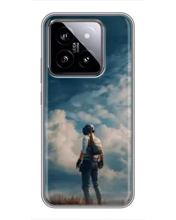 Чохол для Xiaomi 14 з картинкою «Герой PUBG на скелі»