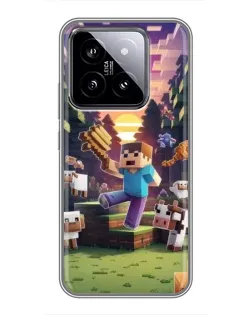 Чехол для Xiaomi 14 с картинкой «Стив на ферме»