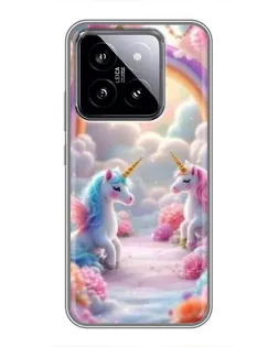 Чехол для Xiaomi 14 с картинкой «Радуга и единороги» Чехол для Xiaomi 14 с картинкой «Радуга и единороги»